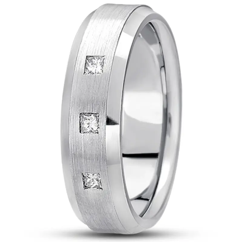 14K white gold 7mm. satin diamond-classic-princess-cut-wedding-band - alternate view 2