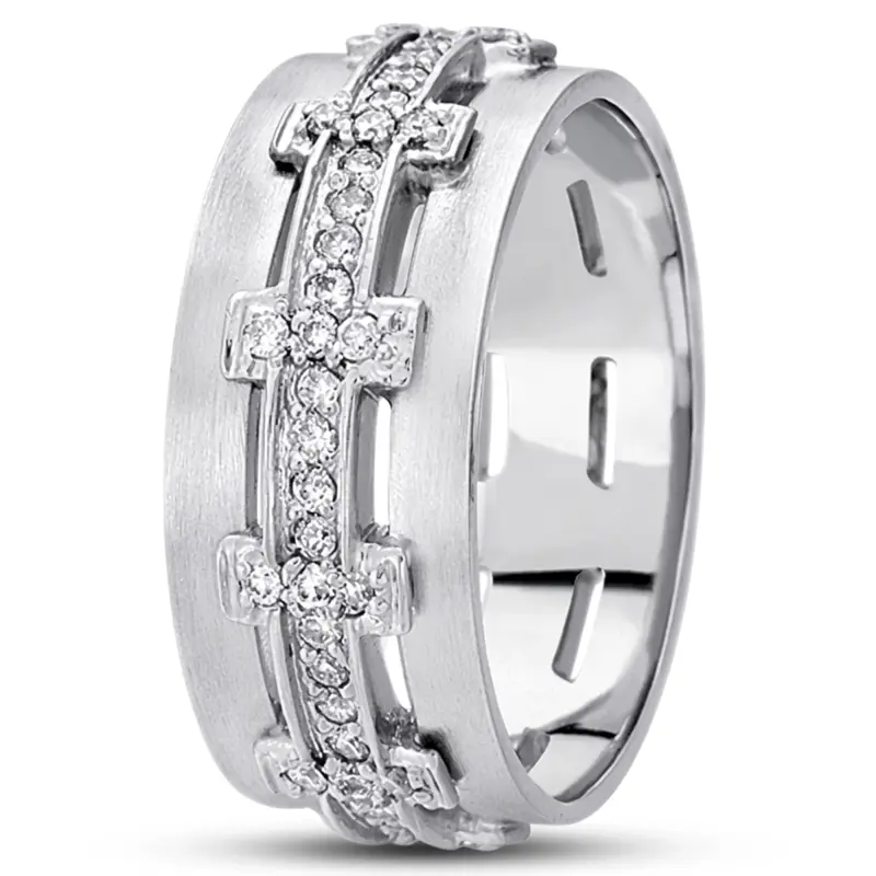 10K white gold 9mm. satin diamond-classic-round-cut-wedding-ring - alternate view 2