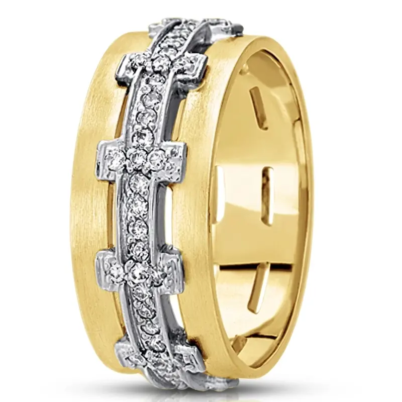 10K yellow-white-yellow gold 9mm. satin diamond-classic-round-cut-wedding-ring - alternate view 3