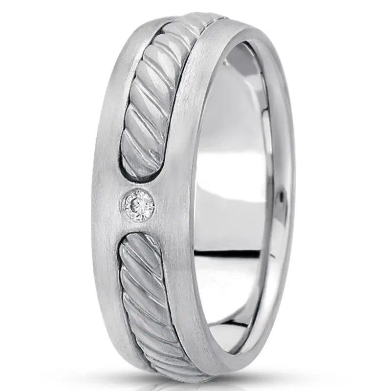 10K white gold 7mm. satin diamond-classic-round-cut-wedding-ring - alternate view 2