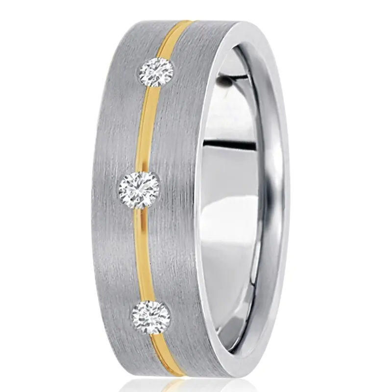 10K white-yellow-white gold 7mm. high polish diamond-classic-round-cut-wedding-band - alternate view 3