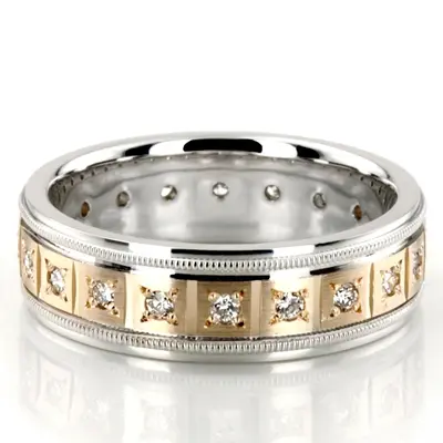 18K white-yellow-white gold 7mm. satin round-diamond-classic-wedding-ring - main view thumbnail