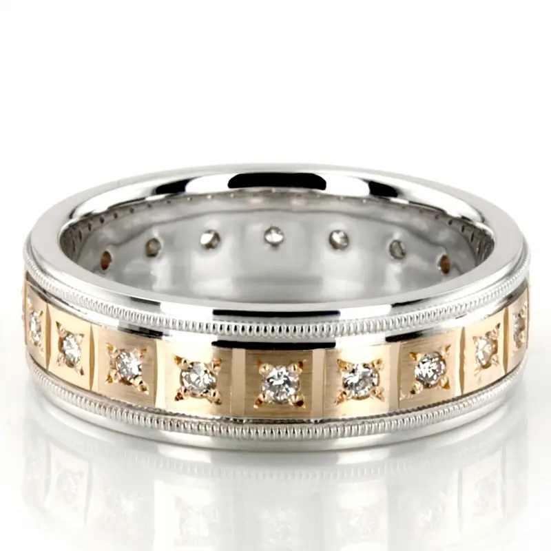 18K white-yellow-white gold 7mm. satin round-diamond-classic-wedding-ring - main view