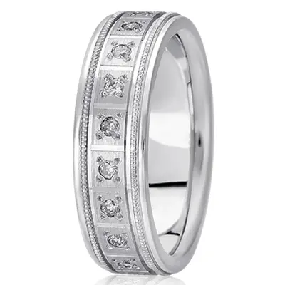18K white gold 7mm. satin round-diamond-classic-wedding-ring - alternate view 3 thumbnail