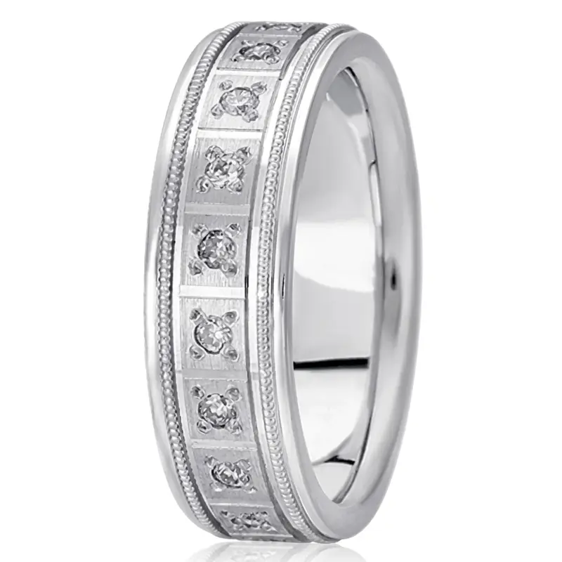 18K white gold 7mm. satin round-diamond-classic-wedding-ring - alternate view 3