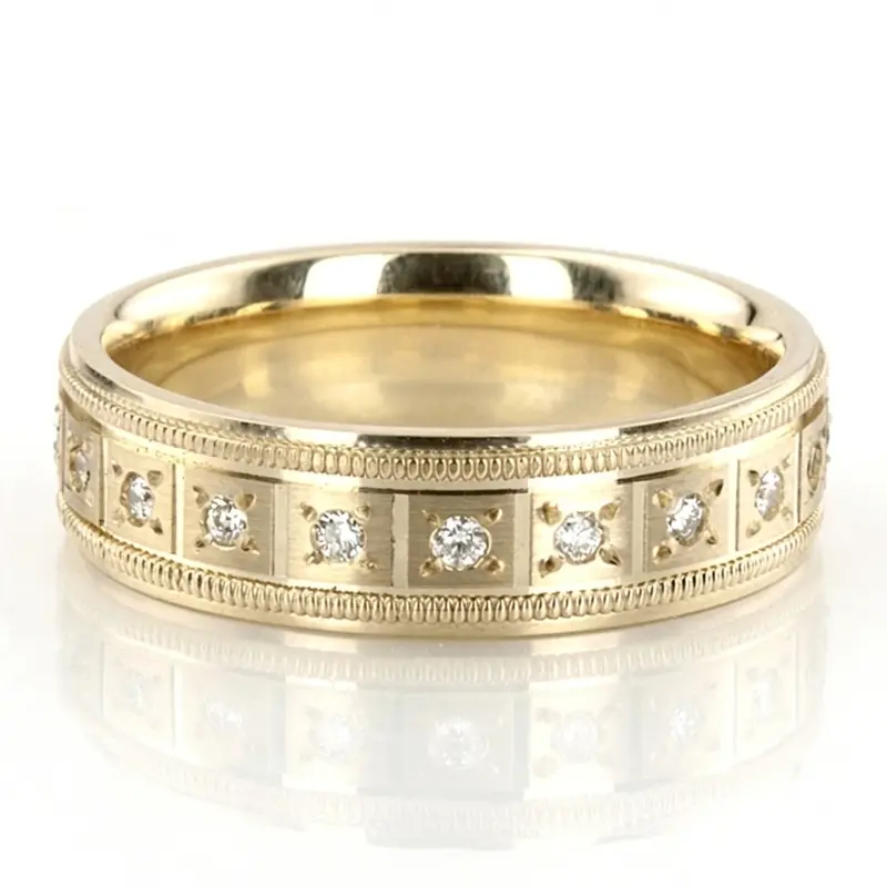 18K yellow gold 7mm. satin round-diamond-classic-wedding-ring - alternate view 2