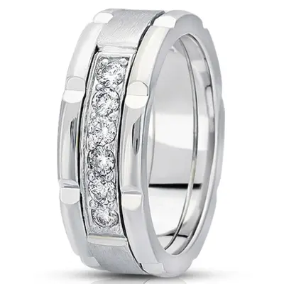 18K white gold 8.5mm. satin diamond-classic-round-cut-wedding-ring - alternate view 5 thumbnail