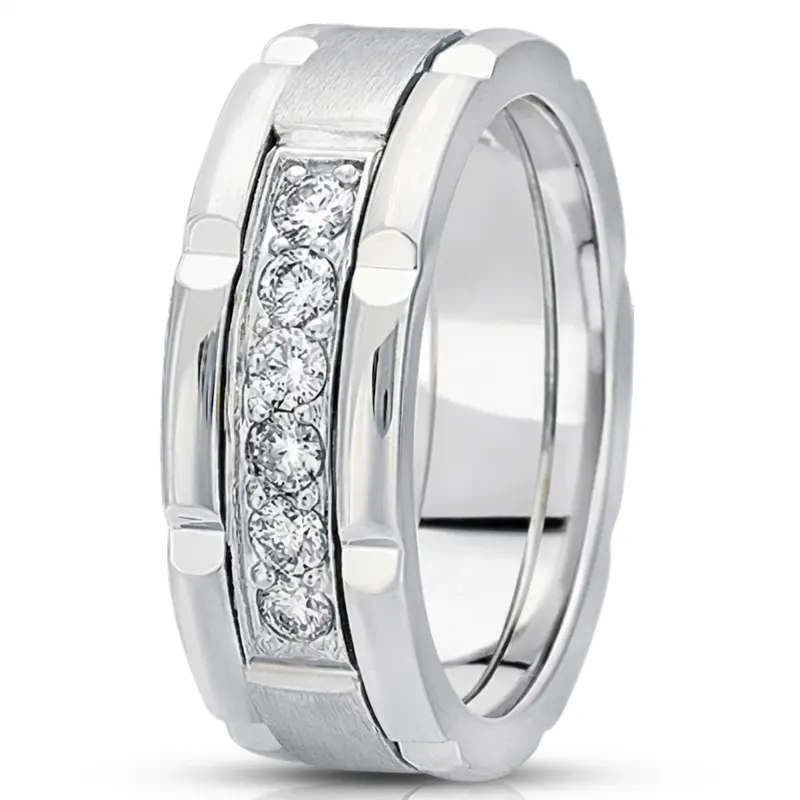 18K white gold 8.5mm. satin diamond-classic-round-cut-wedding-ring - alternate view 5