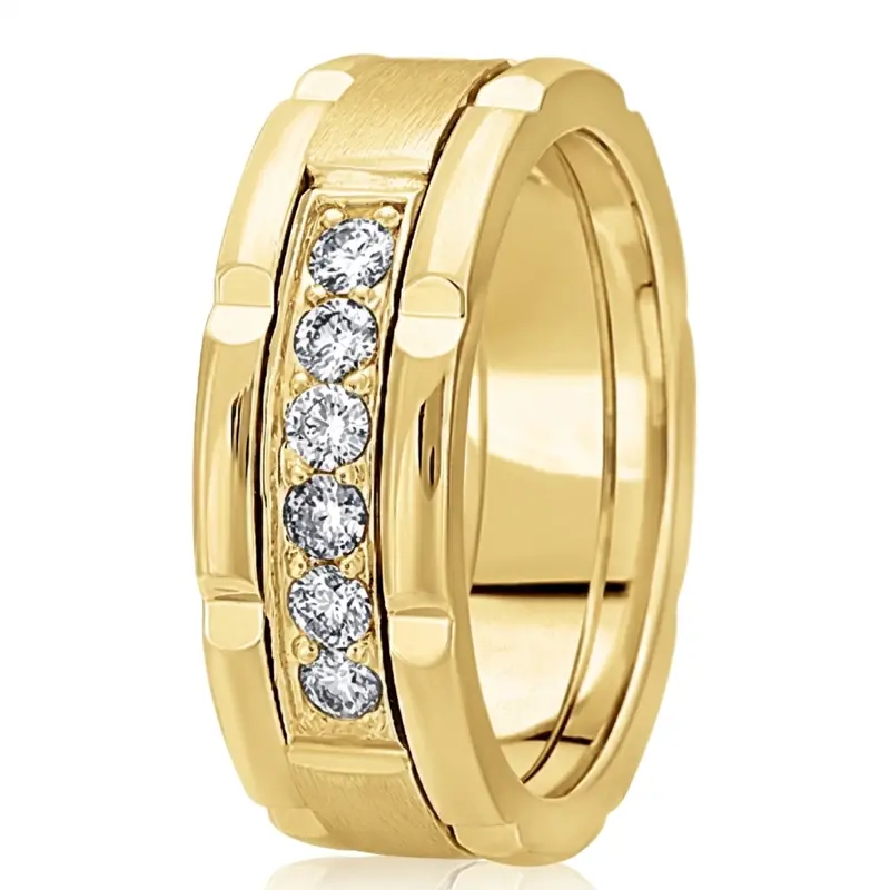 18K yellow gold 8.5mm. satin diamond-classic-round-cut-wedding-ring - alternate view 4