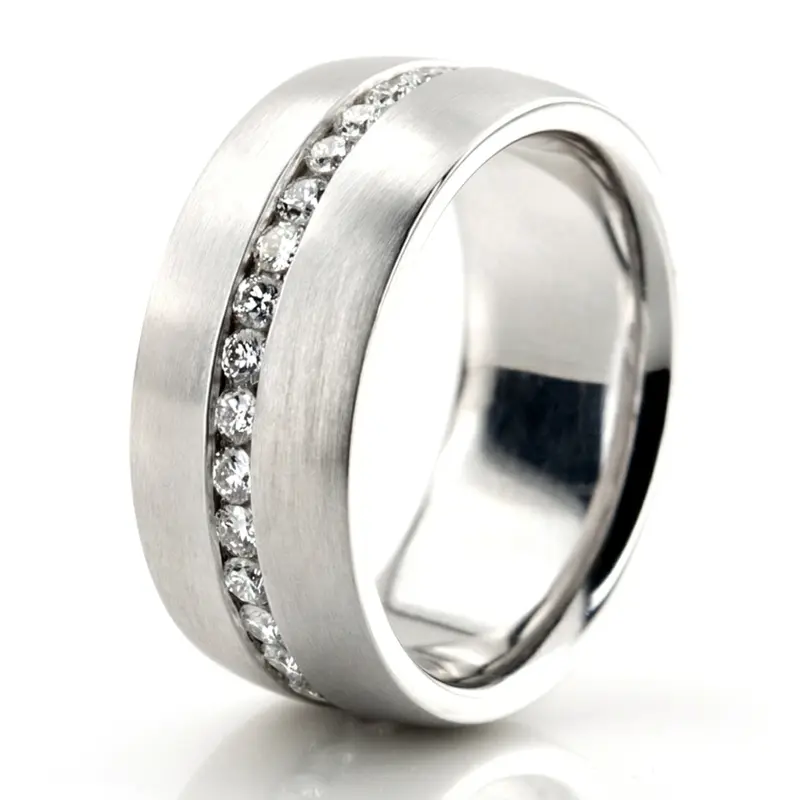 14K white gold 8.5mm. satin diamond-classic-round-cut-wedding-band - alternate view 6