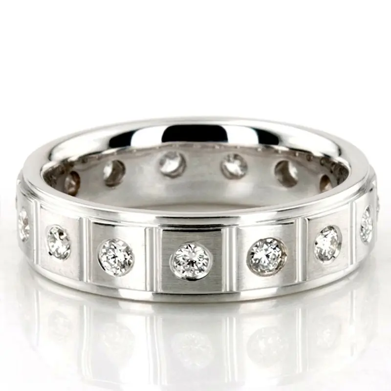 18K white gold 6mm. satin diamond-classic-round-cut-wedding-band - main view