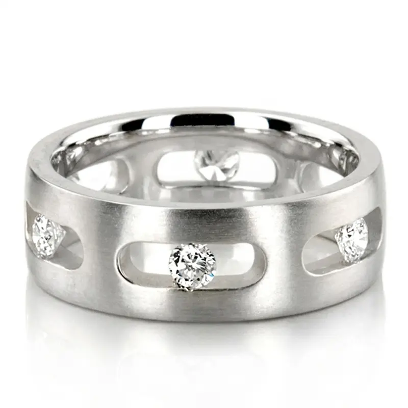 10K white gold 7mm. satin diamond-classic-round-cut-wedding-band - main view