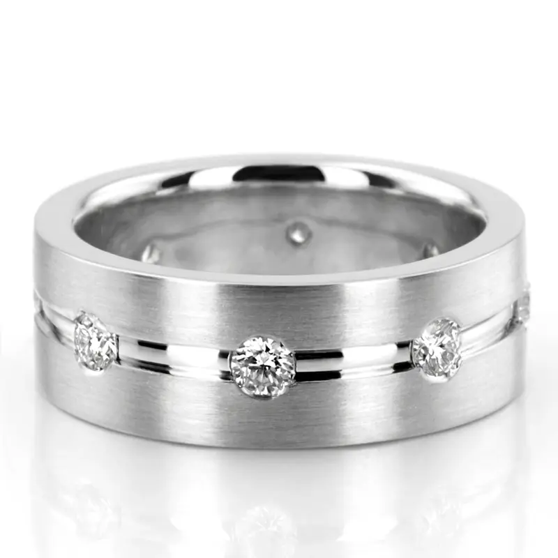 10K white gold 7mm. satin diamond-classic-round-cut-wedding-band - alternate view 2