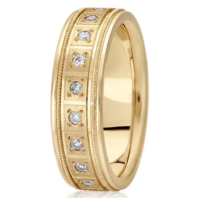 18K yellow gold 7mm. satin round-diamond-classic-wedding-ring - alternate view 4 thumbnail