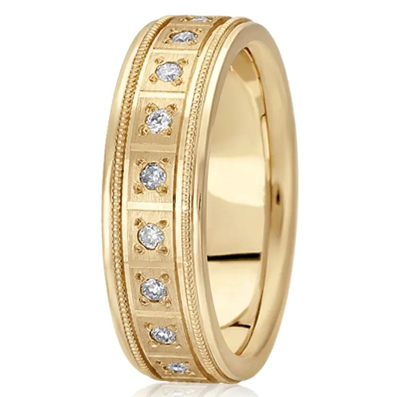 18K yellow gold 7mm. satin round-diamond-classic-wedding-ring - alternate view 4