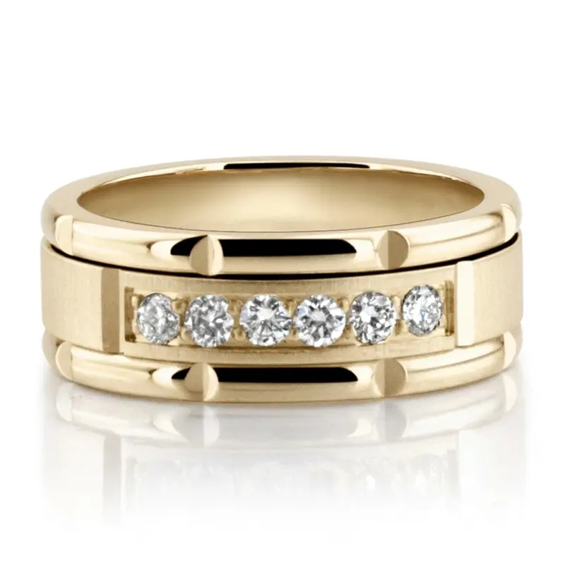 18K yellow gold 8.5mm. cross satin diamond-classic-round-cut-wedding-ring - alternate view 2