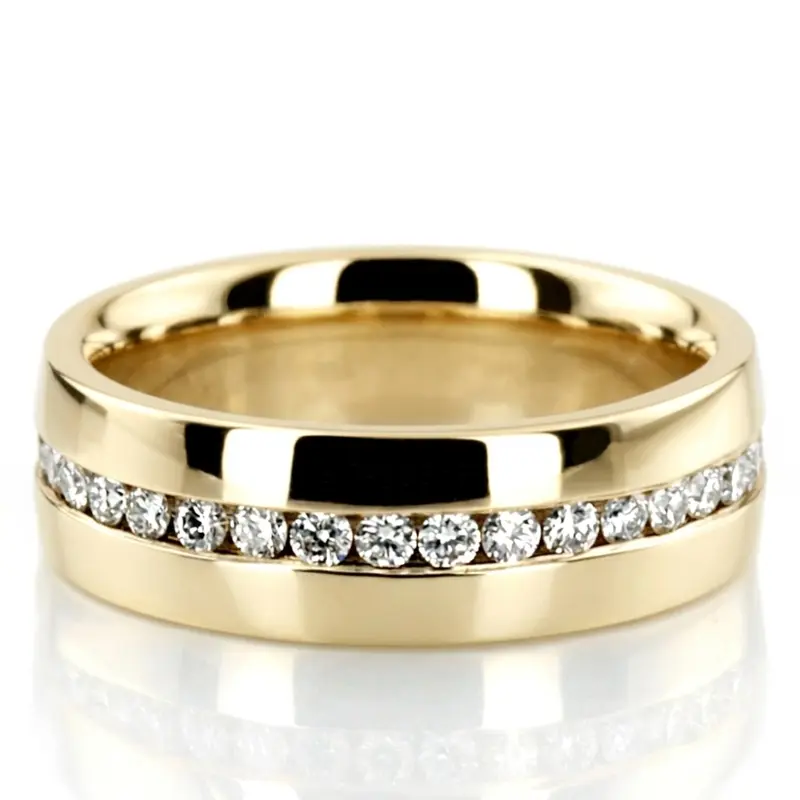 14K yellow gold 6mm. high polish diamond-classic-round-cut-wedding-band - alternate view 4