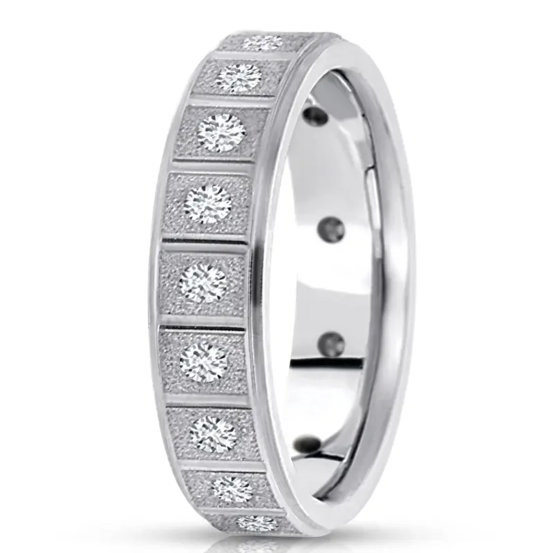 18K white gold 6mm. stone finish diamond-classic-round-cut-wedding-band - alternate view 3