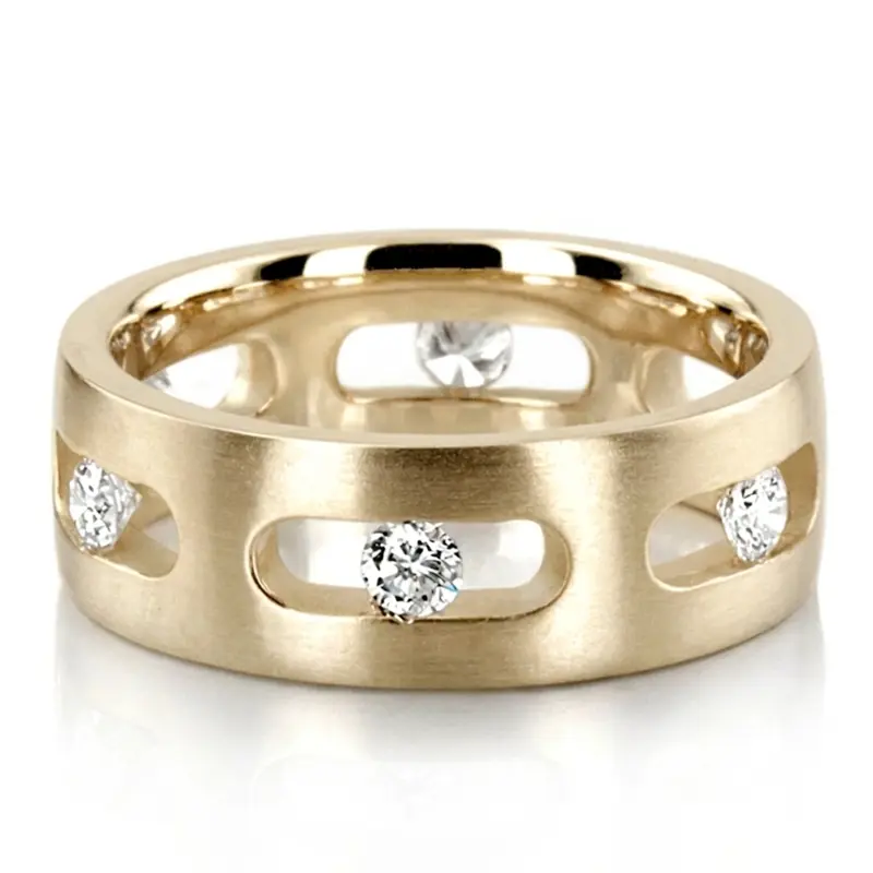 10K yellow gold 7mm. satin diamond-classic-round-cut-wedding-band - alternate view 2
