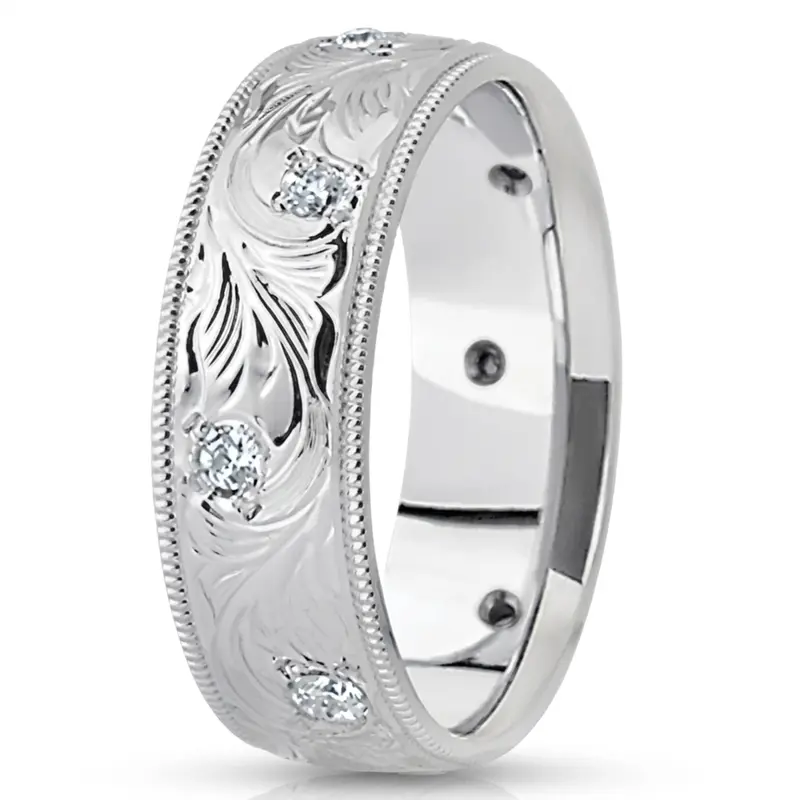 14K white gold 7mm. high polish Fashionable-Diamond-Wedding-Band - main view