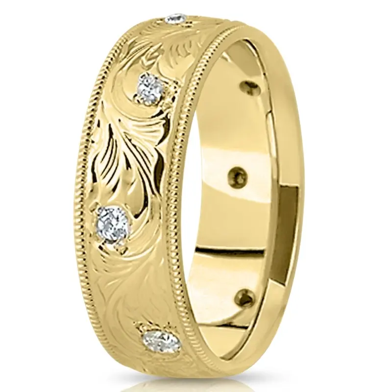 14K yellow gold 7mm. high polish Fashionable-Diamond-Wedding-Band - alternate view 4