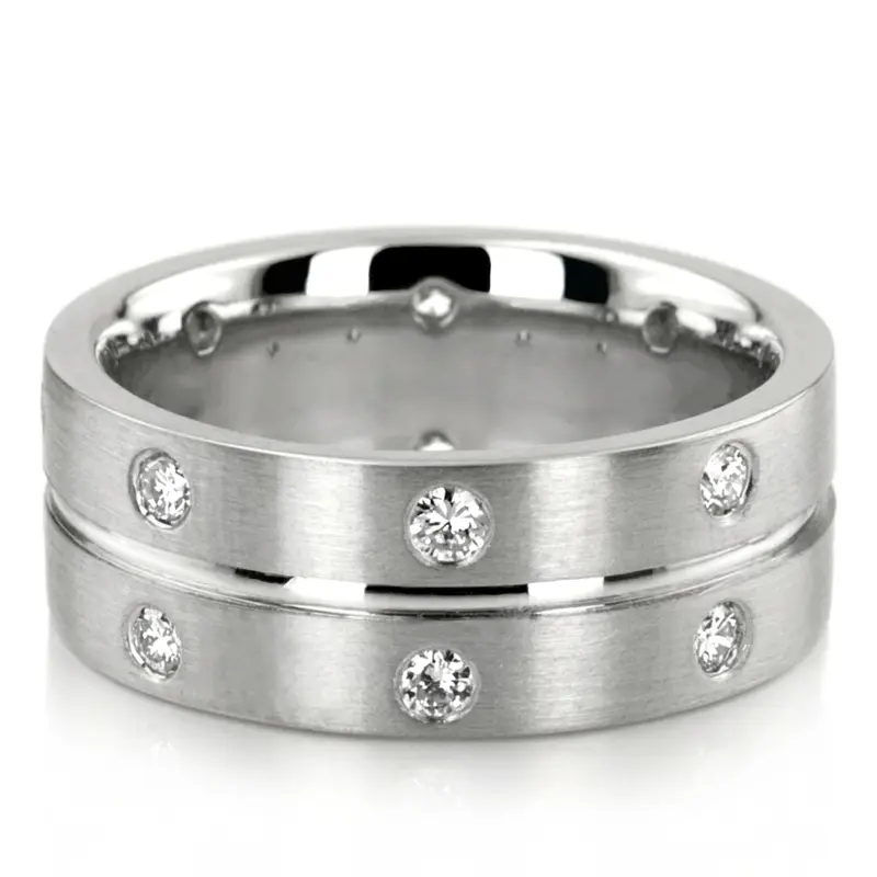 10K white gold 8mm. satin finish diamond-wedding-ring - main view