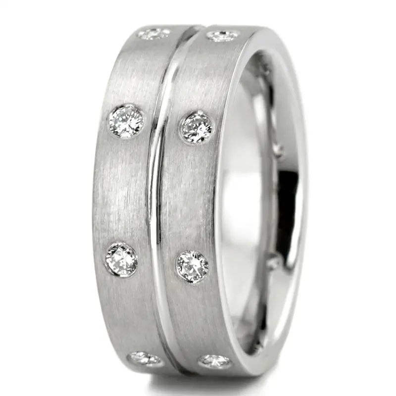 10K white gold 8mm. satin finish diamond-wedding-ring - alternate view 3