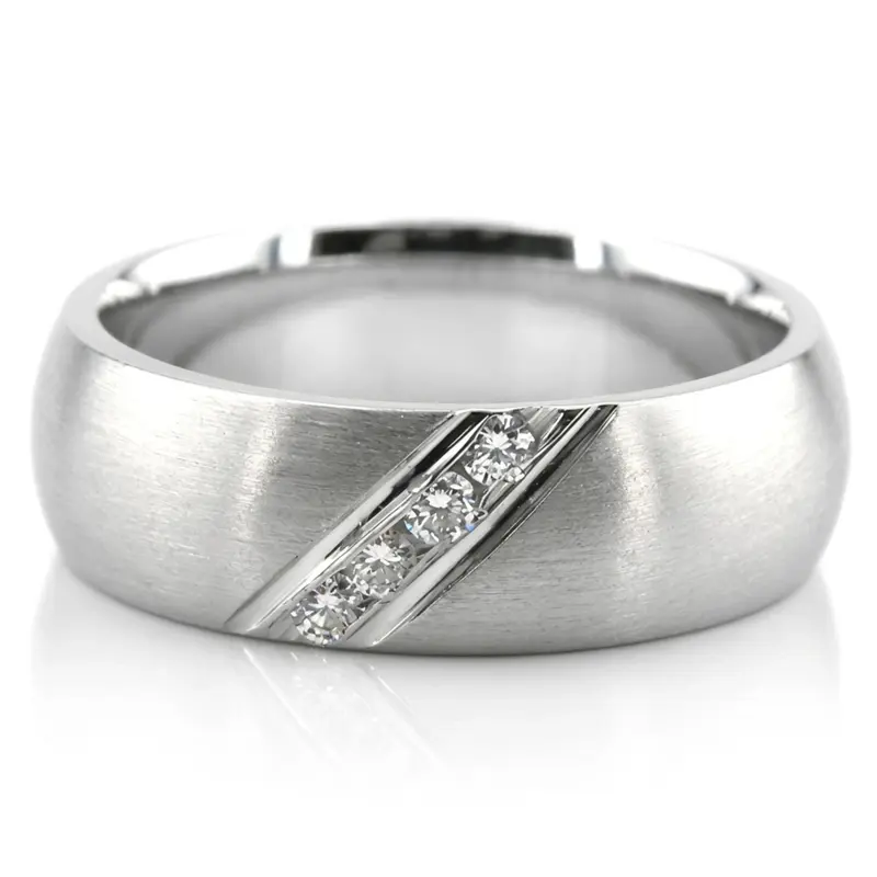10K white gold 6.5mm satin finish diamond-pave-wedding - main view