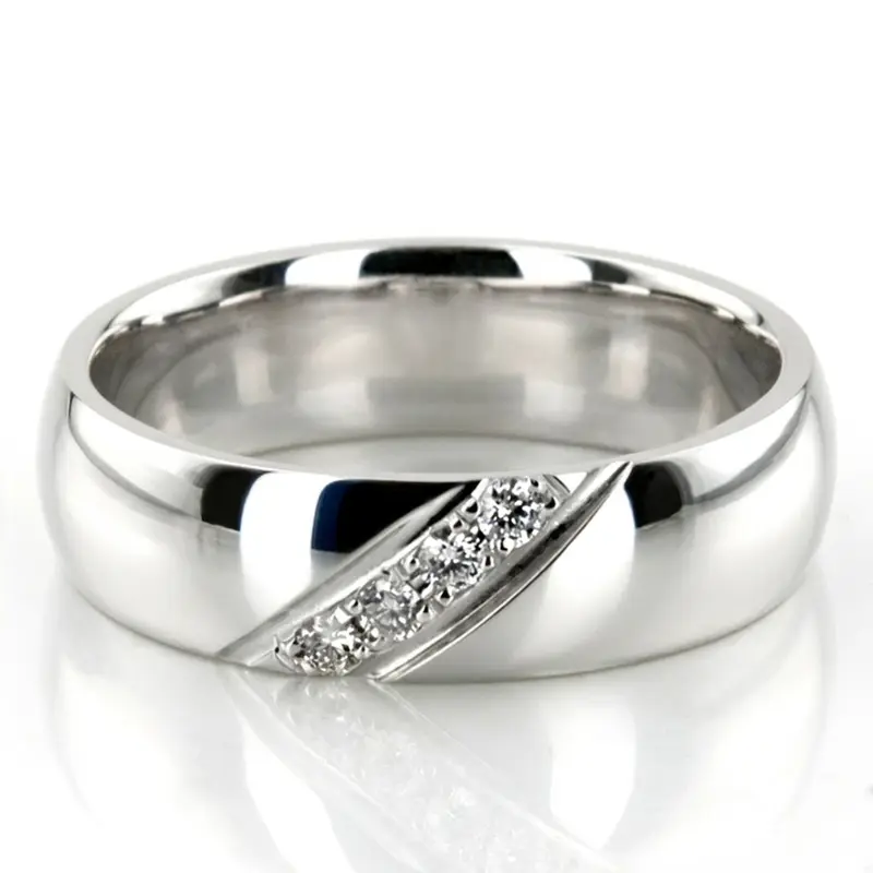 10K white gold 6.5mm high polish diamond-pave-wedding - alternate view 2