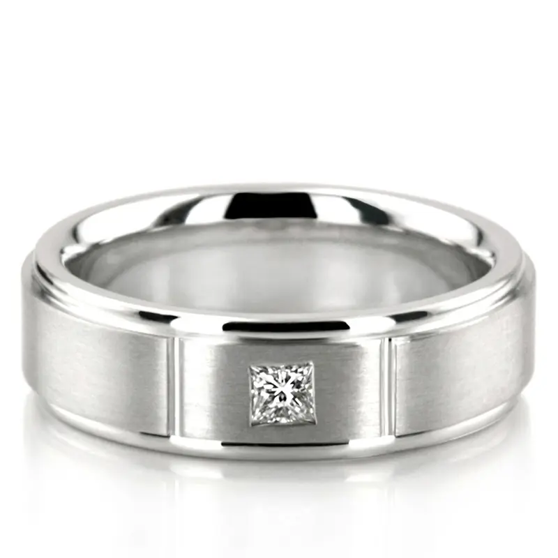 14K white gold 6mm. satin diamond-wedding-ring - main view