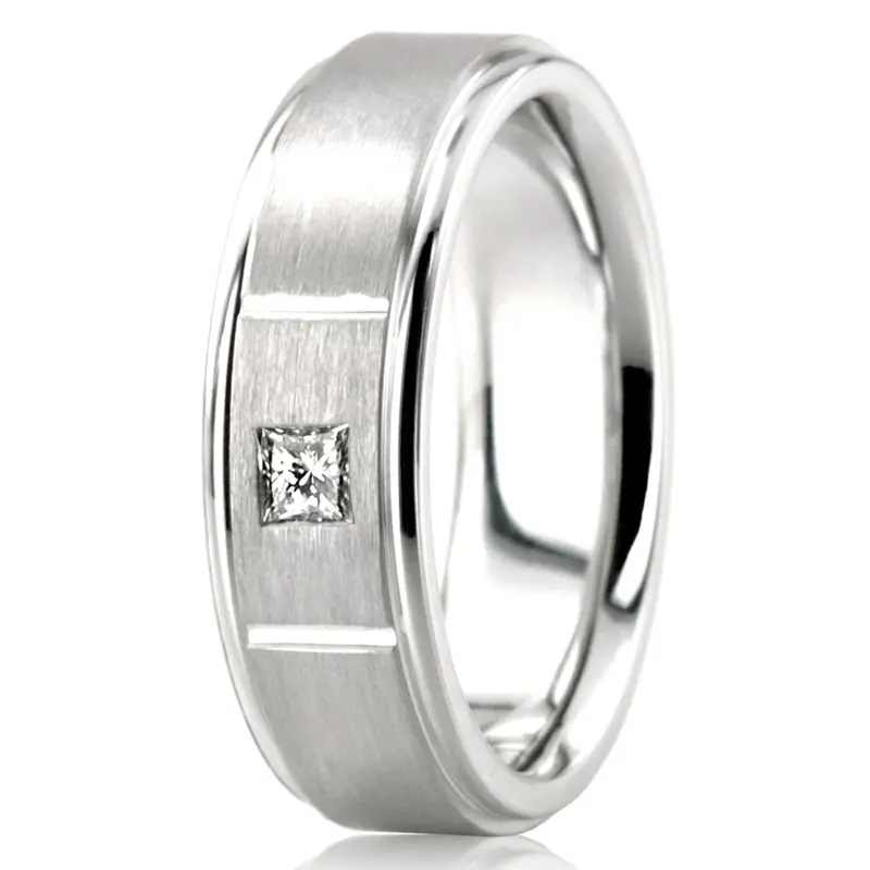 14K white gold 6mm. satin diamond-wedding-ring - alternate view 3