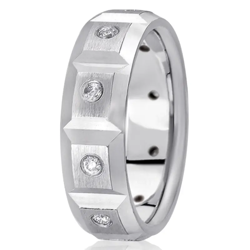 14K white gold 7mm. satin diamond-classic-round-wedding-band - main view