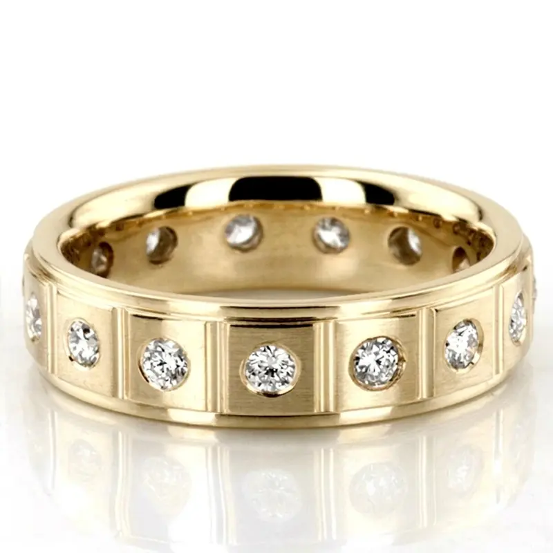 18K yellow gold 6mm. satin diamond-classic-round-cut-wedding-band - alternate view 2