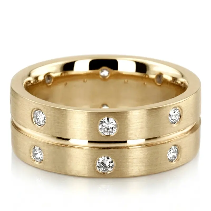 10K yellow gold 8mm. satin finish diamond-wedding-ring - alternate view 2