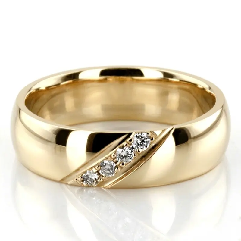 10K yellow gold 6.5mm high polish diamond-pave-wedding - alternate view 3
