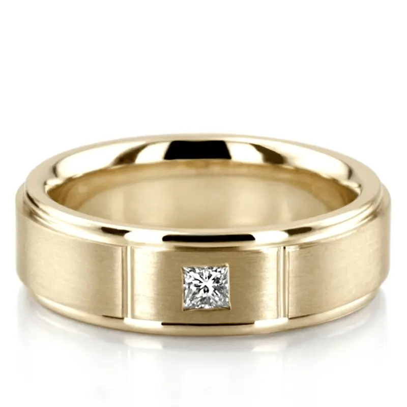 14K yellow gold 6mm. satin diamond-wedding-ring - alternate view 2