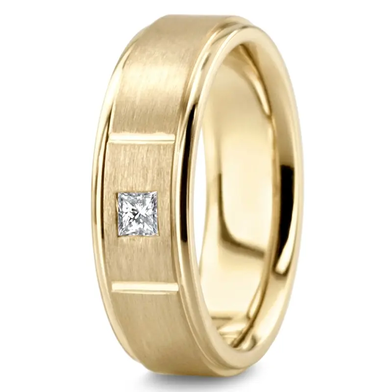 14K yellow gold 6mm. satin diamond-wedding-ring - alternate view 4