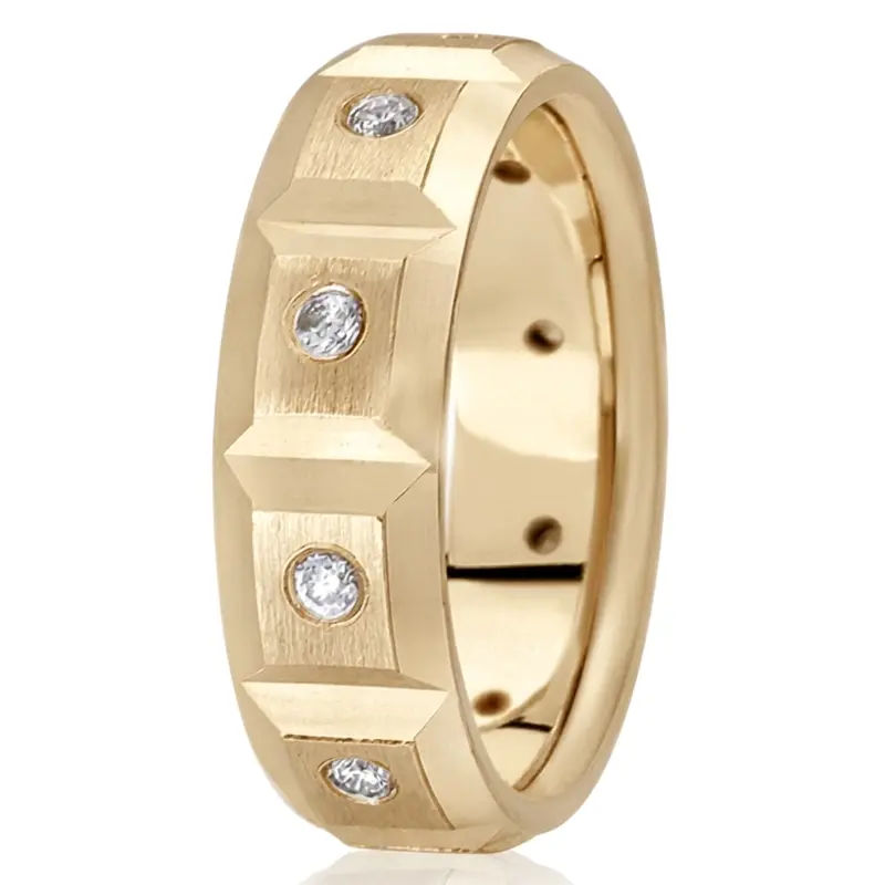 14K yellow gold 7mm. satin diamond-classic-round-wedding-band - alternate view 2