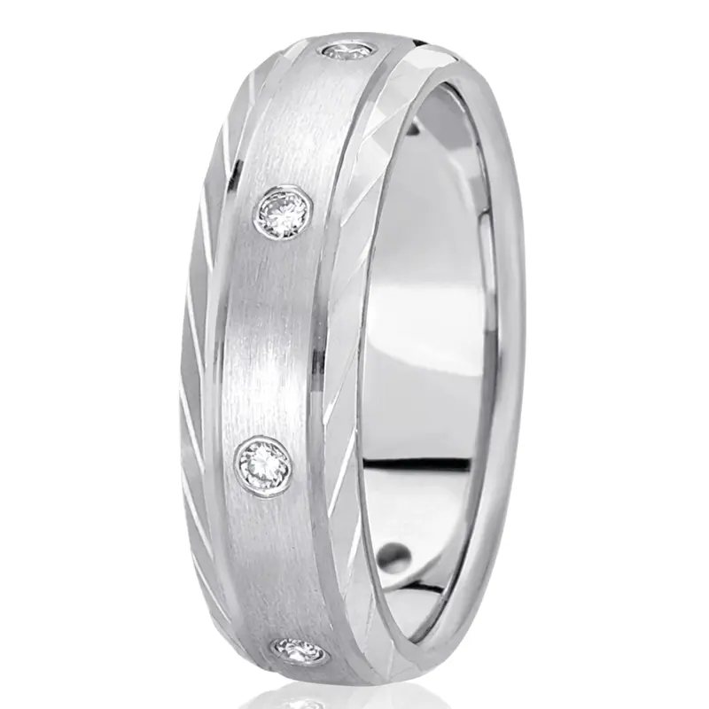 14K white gold 7mm. satin diamond-classic-round-wedding-band - alternate view 3
