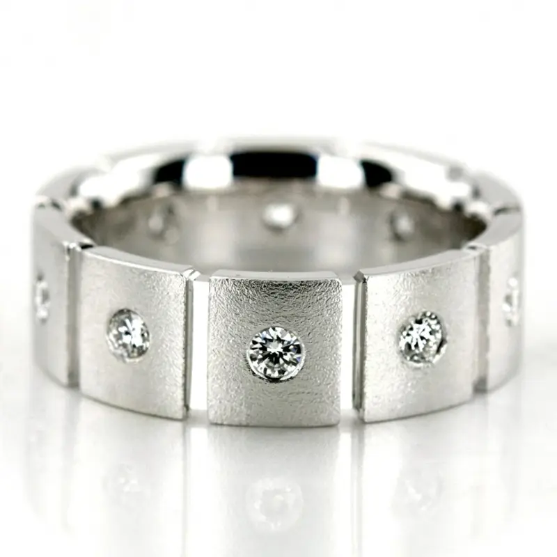 14K white gold 7mm. wire matte diamond-classic-round-wedding-band - main view
