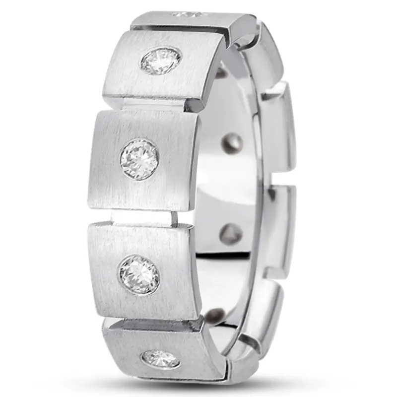 14K white gold 7mm. satin diamond-classic-round-wedding-band - alternate view 4