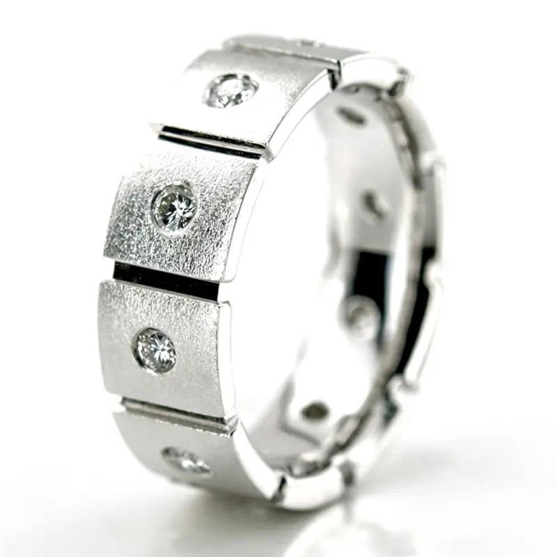 14K white gold 7mm. wire matte diamond-classic-round-wedding-band - alternate view 6
