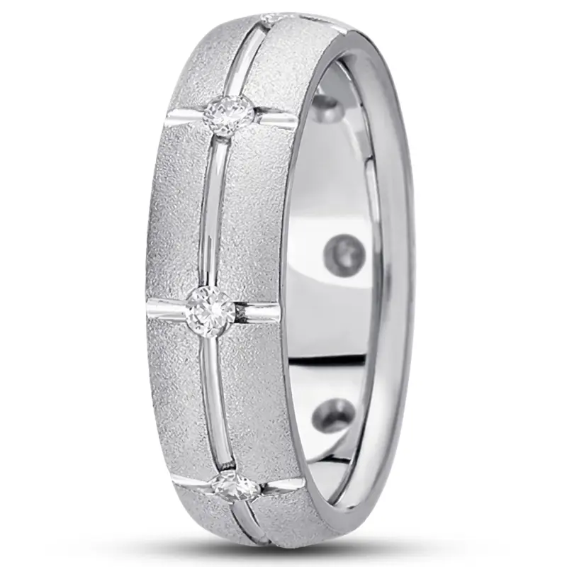14K white gold 6mm. stone finish diamond-classic-round-wedding-ring - alternate view 2