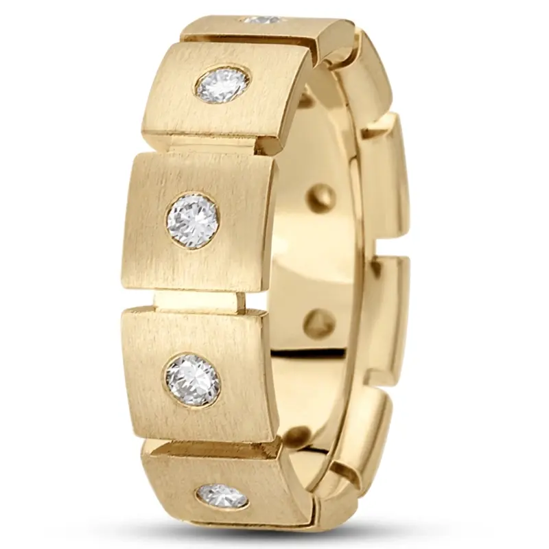 14K yellow gold 7mm. satin diamond-classic-round-wedding-band - alternate view 5