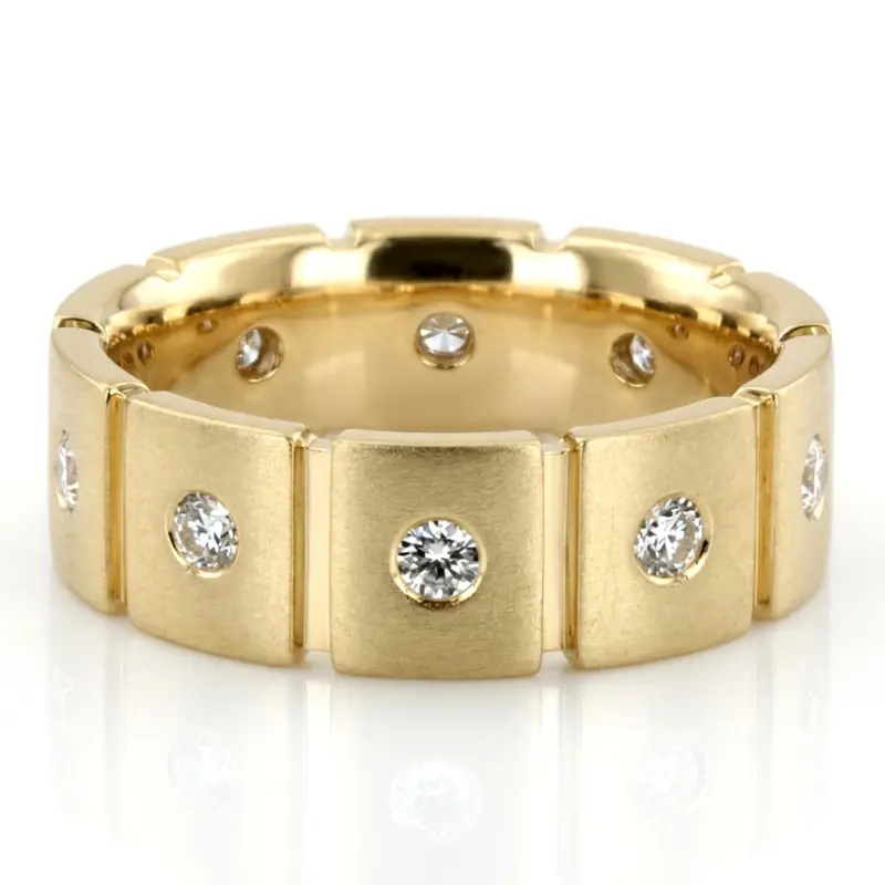 14K yellow gold 7mm. satin finish diamond-classic-round-wedding-band - alternate view 3