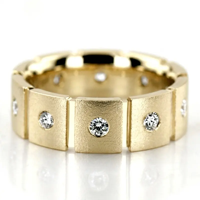 14K yellow gold 7mm. wire matte diamond-classic-round-wedding-band - alternate view 2