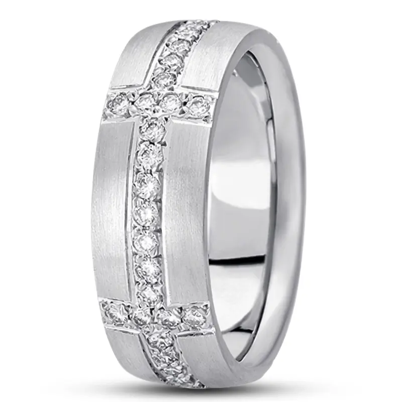10K white gold 7mm. satin finish diamond-classic-round-wedding-band - main view