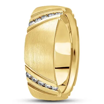 14K yellow gold 8mm. satin diamond-classic-round-wedding-band - main view thumbnail