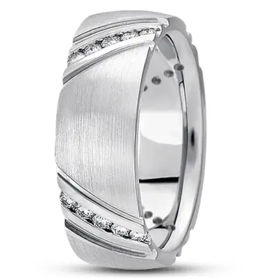 14K white gold 8mm. satin diamond-classic-round-wedding-band - alternate view 2 thumbnail