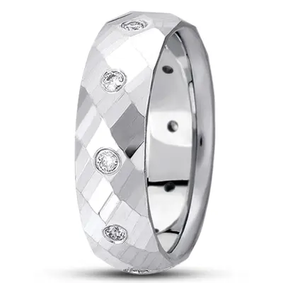 Shiny Grooved Diamond Wedding Ring  - view 1 of 2